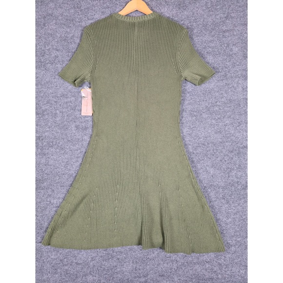 French Connection Olive Ribbed Button Front Short Sleeve Sweater‎ Dress Medium - Picture 2 of 9